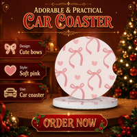 Sous-verres en céramique rose avec nœud, lot de 2, absorbants et antidérapants, avec base en liège, pour décoration intérieure, fêtes et événements, vaisselle de table