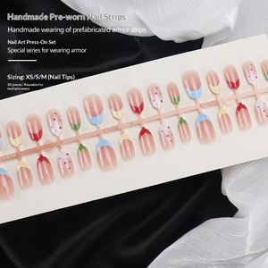 <span class=keywords><strong>Uñas</strong></span> Postizas Hechas a Mano con Diseño Francés Colorido, Degradado de Puntos, Estilo Corto, <span class=keywords><strong>Manicura</strong></span> para Dedos con Diseño Divertido - Product Image 4