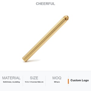 Stylo bille en laiton massif, corps hexagonal, laiton brut non plaqué, bouton poussoir moleté, logo personnalisé, cadeau - Product Image 1