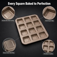 Moule à brownie Beasea avec séparateurs, 12 cavités carrées, pour mini-cupcakes et brownies, antiadhésif, en acier au carbone, pour la cuisson à la maison et en cuisine