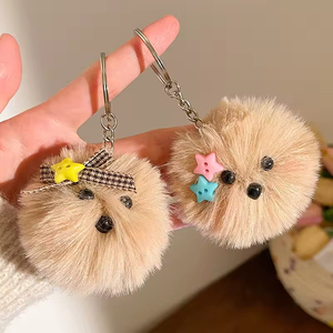 En gros, Porte-clés et breloque de sac en peluche chien mignon avec nœud, <span class=keywords><strong>pompon</strong></span> moelleux et lunettes, doux, durable, pour sac à dos, pendentif ou figurine - Product Image 4