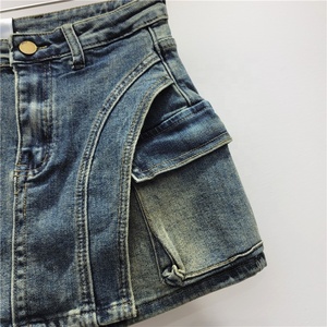 New Design Vintage Blue <strong>Black</strong> Washed Denim <strong>Skorts</strong> Women High Waist Sexy Jean Shorts Ladies Designer Asymmetrical Mini Skirts - Product Image 3