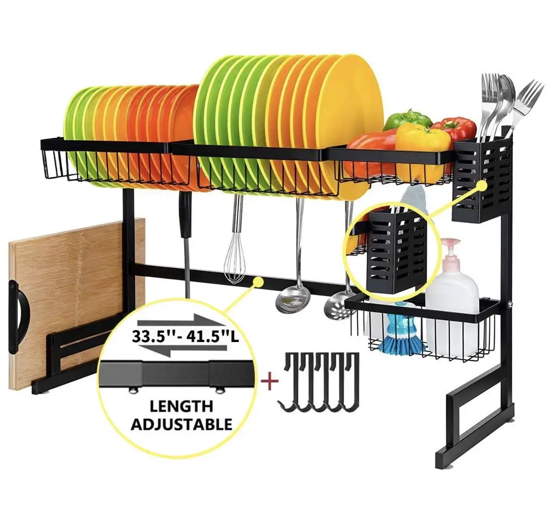 シンク上の皿乾燥ラックキッチン整理収納スペースセーバーシェルフホルダー用の調整可能な大型皿ラック水切り