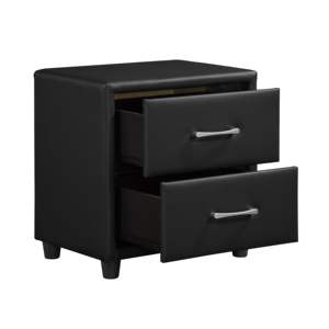 DB Contemporary, 1 pieza, mesita de noche, piel sintética negra duradera con tiradores de barra de tono plateado, muebles elegantes - Product Image 5