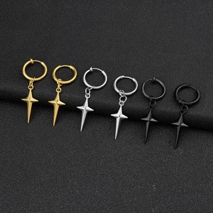 Boucles d'oreilles pendantes croisées unisexe en acier inoxydable, design simple et original, haute qualité, vente chaude 2026, bijoux tendance en gros - Product Image 2
