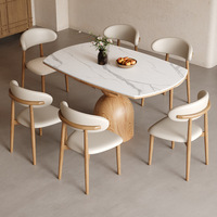 Table à manger de style nordique pour la maison, table à manger moderne de luxe léger en bois avec plateau en pierre, ensemble de table à manger ronde extensible
