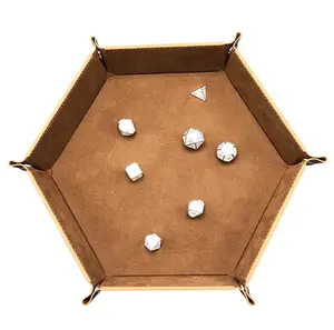 定制PU皮革天鹅绒骰子托盘可折叠六角桌游戏服务托盘珠宝小物品存储支架