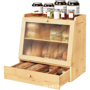 Boîte à pain en bois à plusieurs étages avec couvercle transparent pour le rangement sur le comptoir de cuisine - Product Image 2