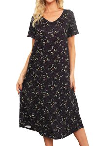 Nouvelle Robe de Nuit Femme Col V Manches Courtes Longue en Coton Respirant – Tenue Décontractée Automne pour la Maison et les Nuits - Product Image 1