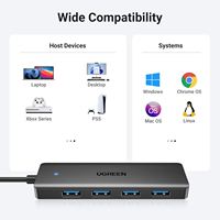 UGREEN USB 3,0 Hub, 4 puertos USB a Splitter Ultra-Slim USB Expander para ratón, teclado, unidad flash, disco U, impresora