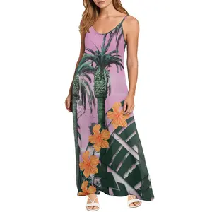 새로운 여름 폴리네시아 부족 스타일 하와이 비치 긴 드레스 여성 캐주얼 비치 드레스 사용자 정의 긴 슬립 드레스 레이디