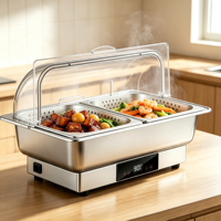 Luxuriöser rechteckiger elektrischer Buffet-Wärmer aus Edelstahl mit PC-Rolltop für Hotels und Restaurants