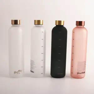 Bouteille en plastique 1L Tritan marqueur de temps étanche Grande bouteille d'eau de motivation blanche givrée en plastique de sport sans BPA