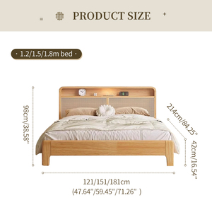 Modern Rubber Wood Hydraulic Lift <b>Storage</b> <b>Bed</b> 150x200cm Rattan Headboard Hand USB Port Night Light Eco-Friendly OEM MC005 OEM & - Product Image 2