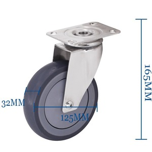 Roue pivotante en TPR de 100 mm avec plaque de montage en acier inoxydable, roulement simple pour chariot, machine agricole - Product Image 1