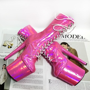 Bottes à talons pour femme, chaussures de danse sur barre à bout rond, talons fins, plateforme, 20 cm - Product Image 1