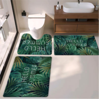 Ensemble de tapis de salle de bain 3 pièces en mousse PVC imperméable antidérapant, design grain de bois et ethnique bohème, collection de tapis anti-fatigue