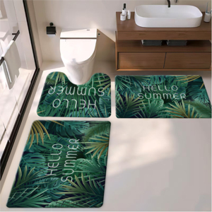 Ensemble de <span class=keywords><strong>tapis</strong></span> de salle de bain saisonniers « HOME » à motif bois, « HELLO SUMMER » palmiers tropicaux et blocs de couleur abstraits – Collection de 3 <span class=keywords><strong>tapis</strong></span> - Product Image 3