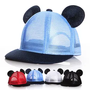 Benutzer definierte bequeme flache Krempe Snapback Cap Mesh Kinder 6 Panel Camp Gorras Hut Mickey Mouse