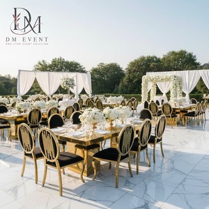 Wholesale <b>Gold</b> Stainless Steel Oval Back Banquet <b>Chair</b> with Black Upholstery and Curved <b>Legs</b> for Wedding Events - Product Image 2