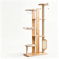 Arbre à chat SkyTower 183 cm extra haut en bois d'hévéa avec lit, capsule en acrylique transparent, hamac en tissu, griffoir en sisal et perchoirs multi-niveaux