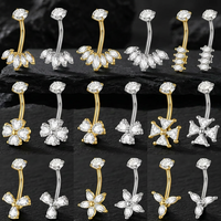 Piercings de nombril en acier inoxydable 14g CRYSPURE PVD Or 5A Zircon pour femmes, motif fleur de lotus, vente en gros OEM