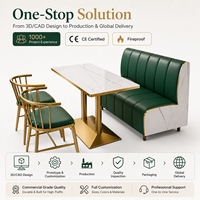 Meubles de restaurant et de cafétéria sur mesure en cuir PU vert érable et doré, table et chaises, canapés et banquettes