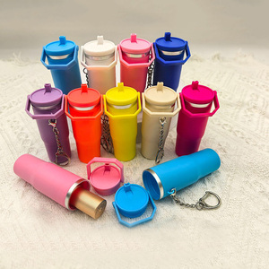 Creative <strong>Mini</strong> Tumblers with Flip Lids Style <strong>Keychains</strong> Chapstick Lip Balm Holder Miniature Colored Cup Shape Accessories Charms - Product Image 1