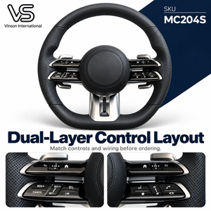 Volant en cuir noir MC204S pour Mercedes Benz Classe C W204 2007-2014, commandes double couche, garniture de palettes argentée - Product Image 5