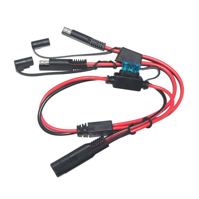 SAE 1 to 2 Splitter Extension Cable, 12V Battery Charger Lead, With Fuse Holder, for Motorcycle Solar Panel Quick Disconnect