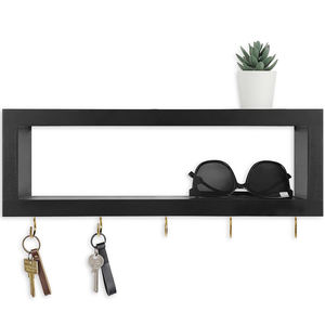 Étagère murale rustique en bois avec crochets décoratifs, porte-clés, porte-portefeuille, porte-lunettes de soleil, porte-attaches, porte-écharpes, organisateur d'entrée - Product Image 5