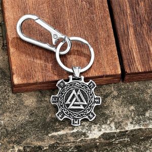 Porte-clés Viking nordique yunnique en acier inoxydable, pendentif rétro, breloque de voiture, chaîne en cuir, bijoux pour hommes - Product Image 2