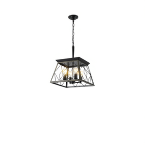 Lustre vintage Farmhouse à 4 lumières, en fer noir, rectangulaire, pour cuisine, salle à manger, ampoule E26 blanc chaud 3500K - Product Image 1