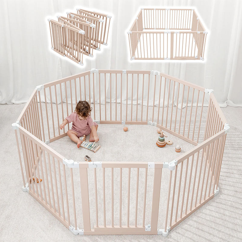Transformable Wooden Kids' Play Fence Pcs Door Foldable Baby Playpens for  Home