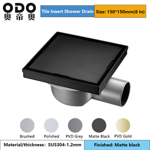 Desagüe de ducha cuadrado de 15x15 CM de fábrica OEM con adaptador de salida Horizontal negro mate 304 Desagüe de suelo de inserción de azulejo de acero inoxidable - Product Image 2