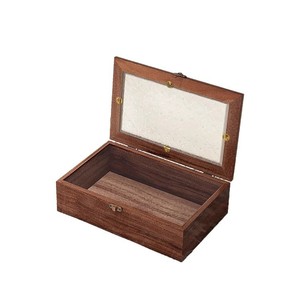 Retro Wooden <b>Storage</b> Box <b>With</b> Glass Top Jewelry Organizer For <b>Dressing</b> <b>Table</b> - Product Image 2