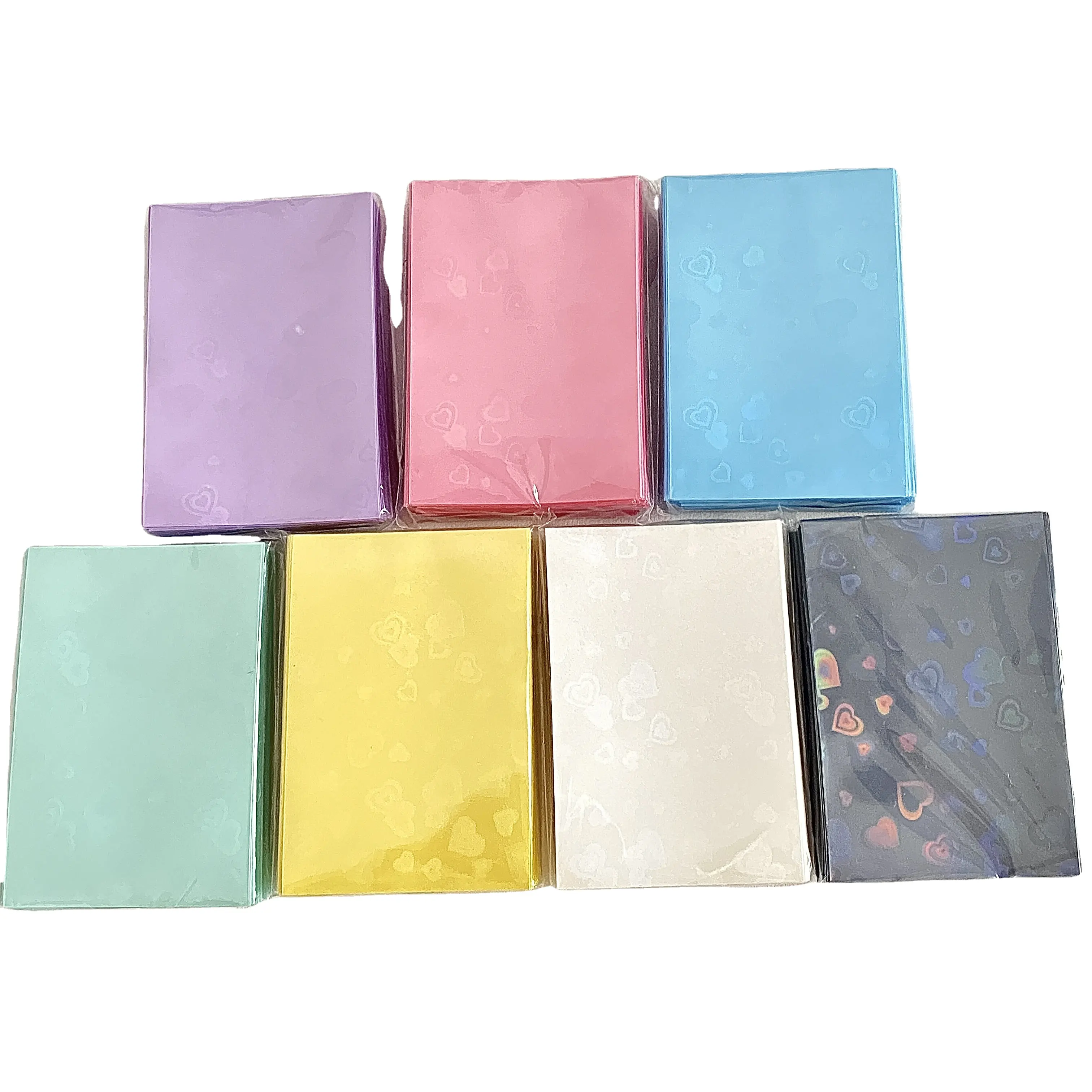 50pcs Heart Card Sleeve 61 * 91mm Laser Heart 20dmm Flat Mouth Photocard Protective Film Pair Insert Card Cover