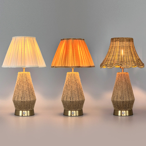 Lámpara de Mesa de Ratán Recargable con Cuerda de Cáñamo Tejida Estilo Vintage para Sala de Estar de Villa, Luz Decorativa de Lujo para Mesita de Noche - Product Image 3