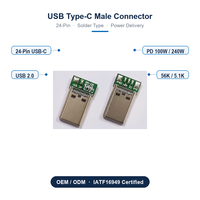 Venta Directa de Fábrica: Conector USB Tipo C Macho de 24 Pines, USB 2.0 A a C, Micro-Distancia 56K, C a C 5.1K, 60W 20V 3A, Acero Inoxidable