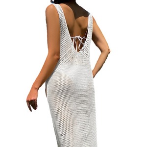 Robe de plage à fente haute de style sexy pour femmes, couleur unie, dos nu, couverture de maillot de bain transparent pour vacances - Product Image 5