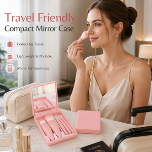 Offre Spéciale – Trousse de Pinceaux de <span class=keywords><strong>Maquillage</strong></span> Portable 5 Pièces en Poils Synthétiques Doux avec Miroir Pliant, Idéale pour les Voyages, Personnalisable avec Logo, Coffret Cadeau - Product Image 4