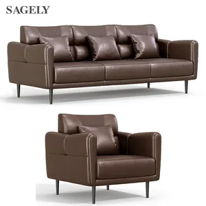 SAGELY Latest Design Full Leather Living Room Sofa Furniture Set Office Waiting Area Sofa