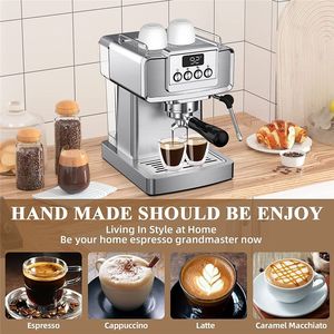 Pantalla digital de <span class=keywords><strong>tiempo</strong></span> y temperatura, bomba <span class=keywords><strong>italiana</strong></span> de 20 BAR, sistema de espuma de leche hecho a mano, filtro de 1 o 2 tazas, máquina de café perfecta - Product Image 6