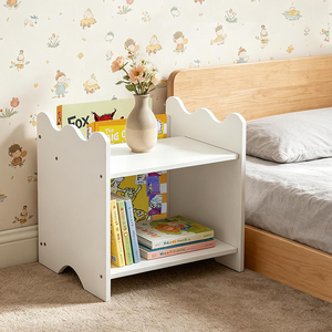 Wood Kids Nightstand Wave Shape Small <strong>Bedside</strong> <strong>Table</strong> with Book Storage for Nursery Kids Room - Product Image 1