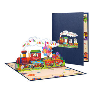 Carte d'<span class=keywords><strong>invitation</strong></span> de fête d'anniversaire pliée en 3D pour enfants, cadeau de mariage, artisanat en papier avec un design de train pop-up pour offrir de l'argent - Product Image 1