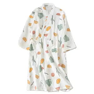 일본식 기모노 잠옷 여름 새로운 100% 면 거즈 잠옷 잠옷 숙녀 SPA 유카타 홈웨어 긴 잠옷 여성