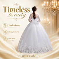 Robe de mariée simple et moderne, style robe de bal, avec manches longues, longueur au sol, en satin, dos lacé, grande taille, amincissante, pour la mariée