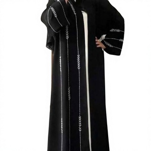 Dubai Luxury Satin Embroidered Abaya for Women Modest Closed <b>Cardigan</b> Dress Plus Size XXL Black Eid Ramadan Wear - Product Image 1