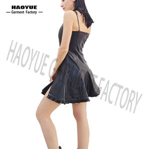 Dames personnalisées <span class=keywords><strong>petite</strong></span> noir Faux cuir PU Mini jupe <span class=keywords><strong>plissée</strong></span> soirée Mini Bandage moulante fente Sexy <span class=keywords><strong>robe</strong></span> courte pour les femmes - Product Image 2