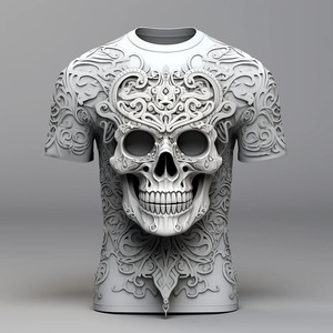 Camiseta de Hombre con Estampado 3D de Calavera, Manga Corta, Corte Regular, con Logotipo en el Frente, Tejido de Punto - Product Image 4